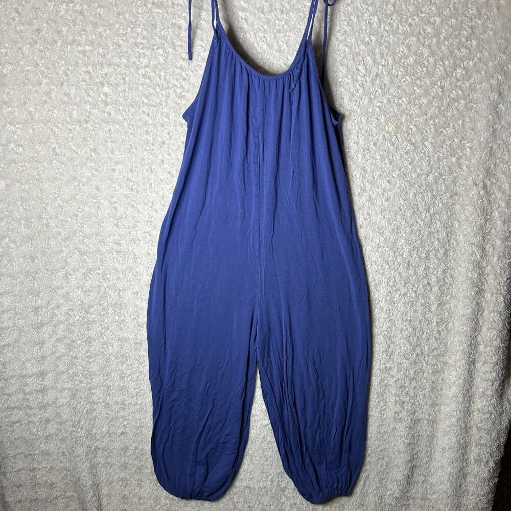 21 Saints Royal Blue Jumpsuit Medium with Scoop Neck, Tied Spaghetti Straps